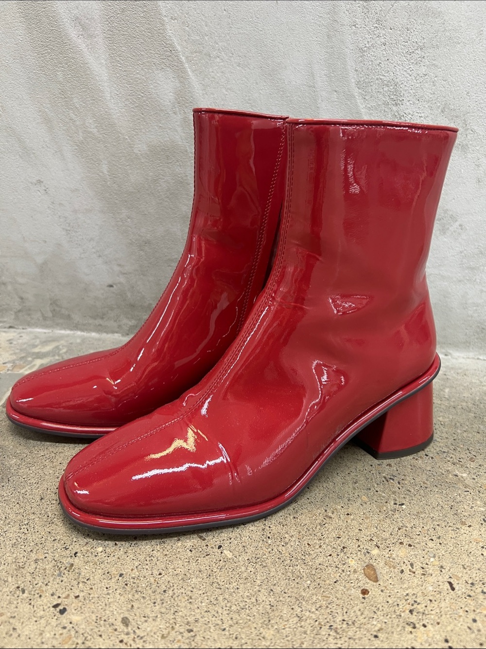 Coach Red Patent Leather Mid-Heel Ankle Boots